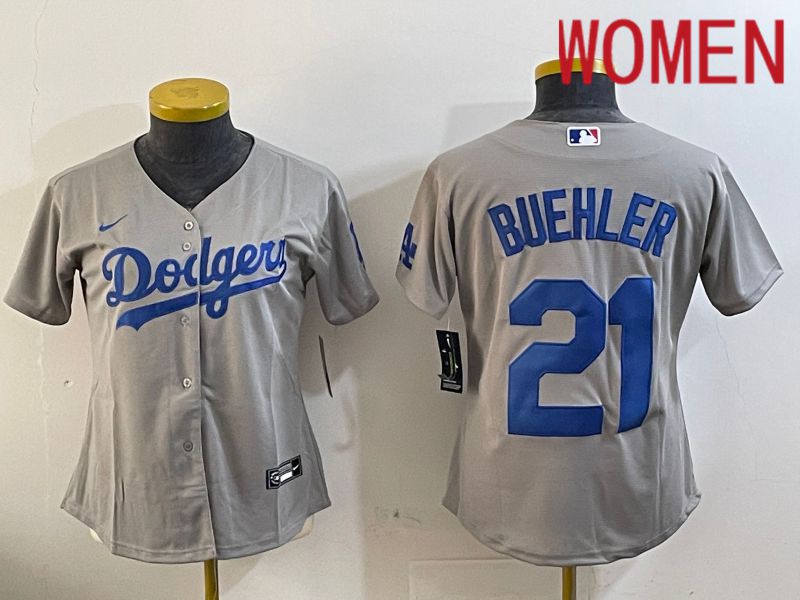 Women Los Angeles Dodgers 21 Buehler Grey Game 2024 Nike MLB Jersey style 1121